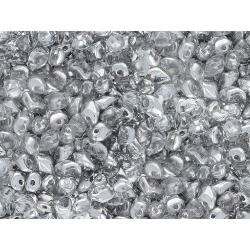 Czech Glass Mini GemDuo, 2-Hole Diamond Shaped Beads 6x4mm, Silver 1/2 Coat (2.5" Tube)