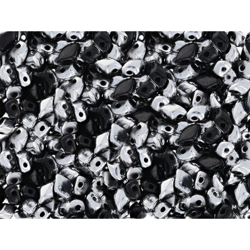 Czech Glass Mini GemDuo, 2-Hole Diamond Shaped Beads 6x4mm, Jet - Silver 1/2 Coat (2.5" Tube)