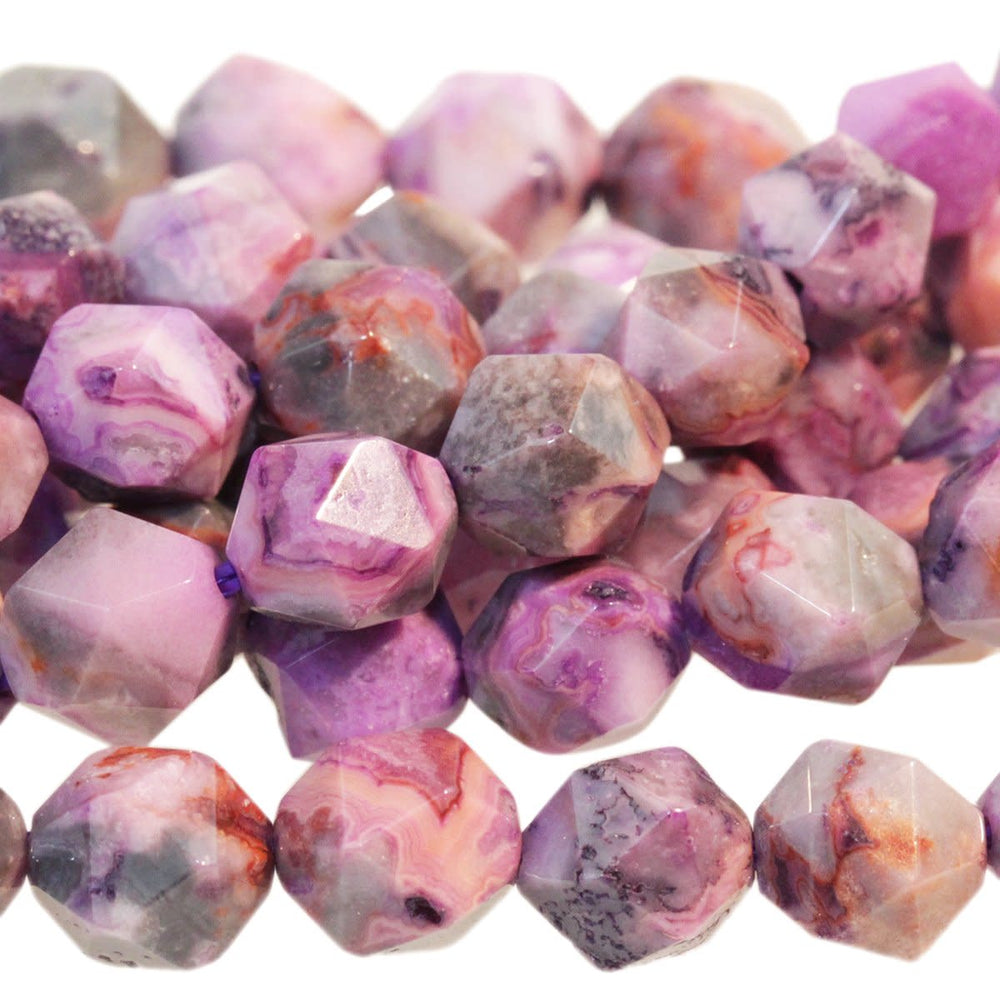 Dakota Stones Purple Crazy Lace Agate 8mm Star Cut Round Bead Strand