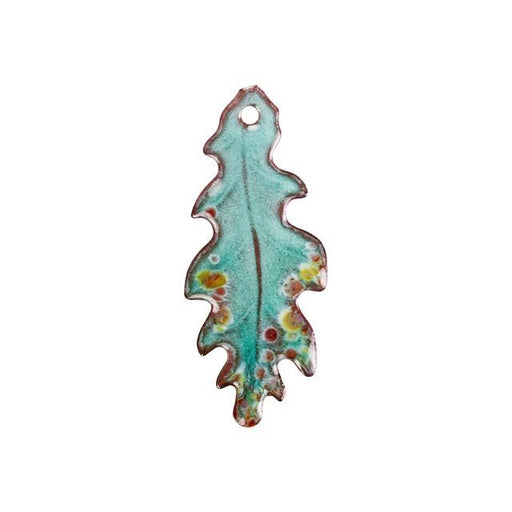 Charm, Oak Leaf 35x16mm, Enameled Brass Peppermint Green/Amber Blend, by Gardanne Beads (1 Piece)