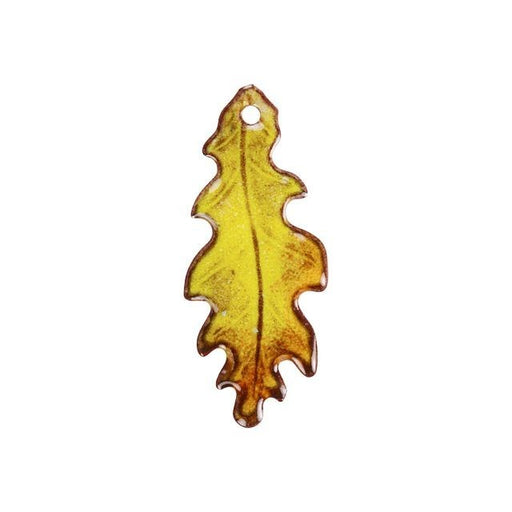 Charm, Oak Leaf 35x16mm, Enameled Brass Autumn Orange/Yellow Blend, by Gardanne Beads (1 Piece)