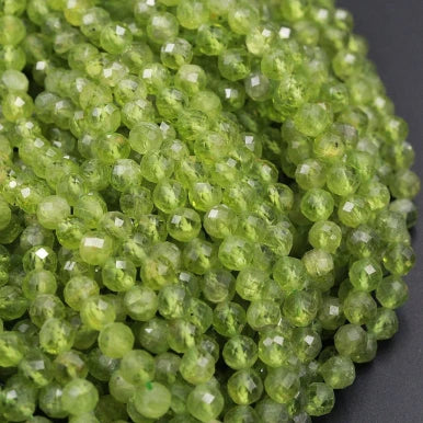 Natural Green Peridot 3mm Micro-Faceted Round Bead Strand - AAA Grade
