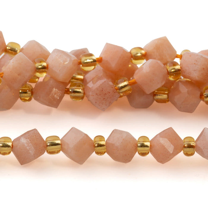 Dakota Stones Peach Moonstone 4 x 6mm Table Cut Cube Corner Drilled 15-16" Bead Strand