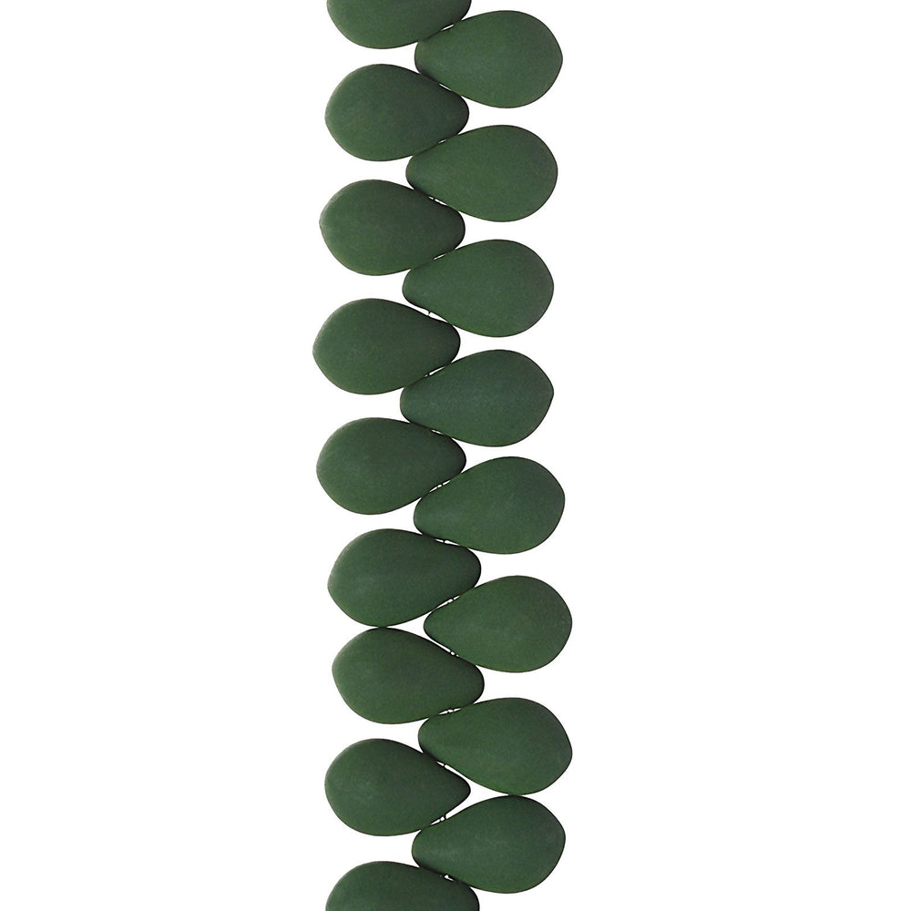PRECIOSA Czech Glass Drop Bead Strand 6x9mm, Velvet Dark Green