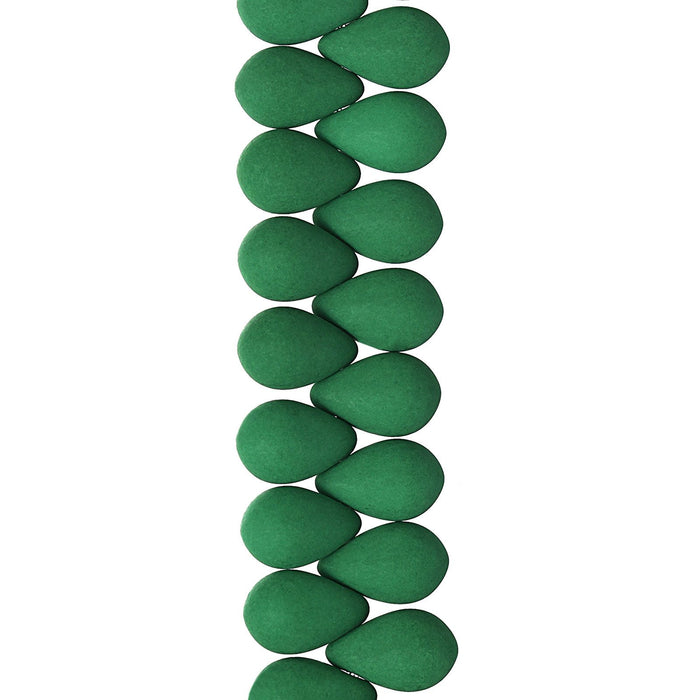 PRECIOSA Czech Glass Drop Bead Strand 6x9mm, Velvet Irish Green