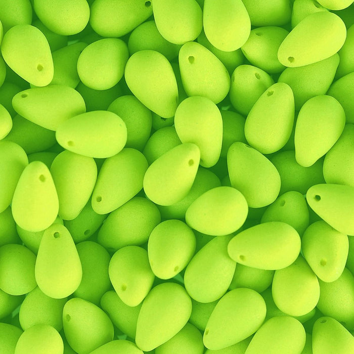 PRECIOSA Czech Glass Drop Bead Strand 6x9mm, Velvet Neon Lime