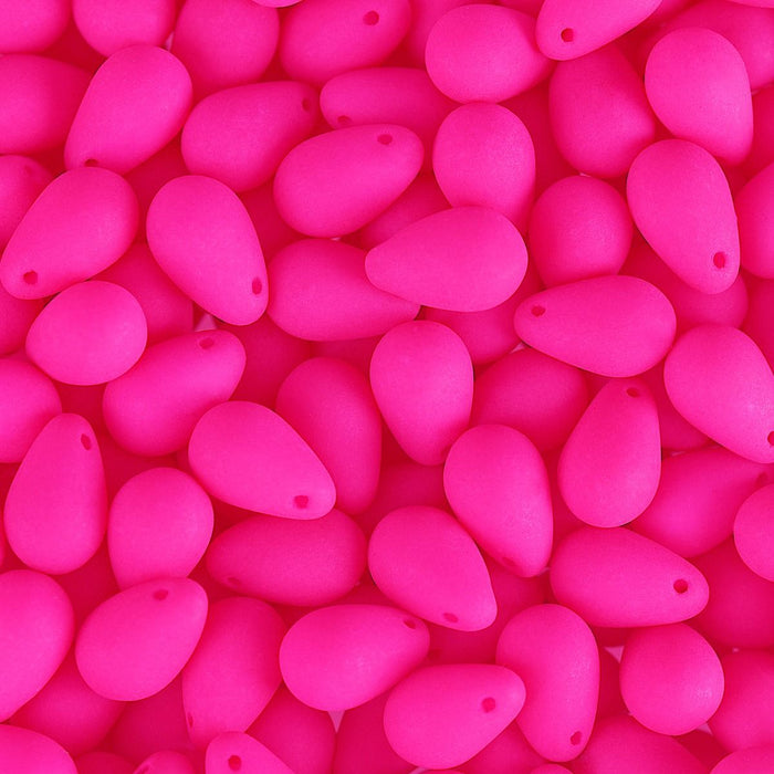 PRECIOSA Czech Glass Drop Bead Strand 6x9mm, Velvet Neon Pink