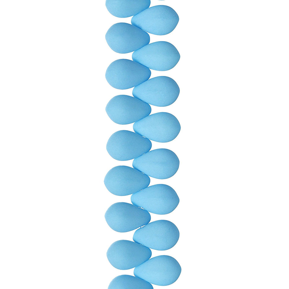 PRECIOSA Czech Glass Drop Bead Strand 6x9mm, Velvet Sky Blue