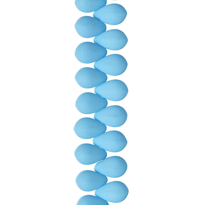 PRECIOSA Czech Glass Drop Bead Strand 6x9mm, Velvet Sky Blue