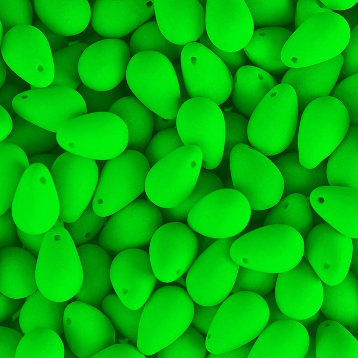 PRECIOSA Czech Glass Drop Bead Strand 6x9mm, Velvet Neon Green