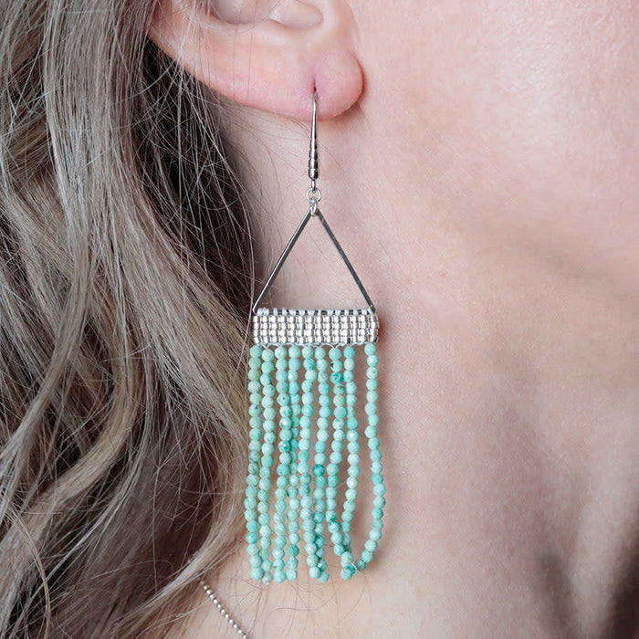 Jewelry Kit, Cleopatra Fringe Gemstone Earring Set, Silver and Peruvian Turquoise - Limited Edition