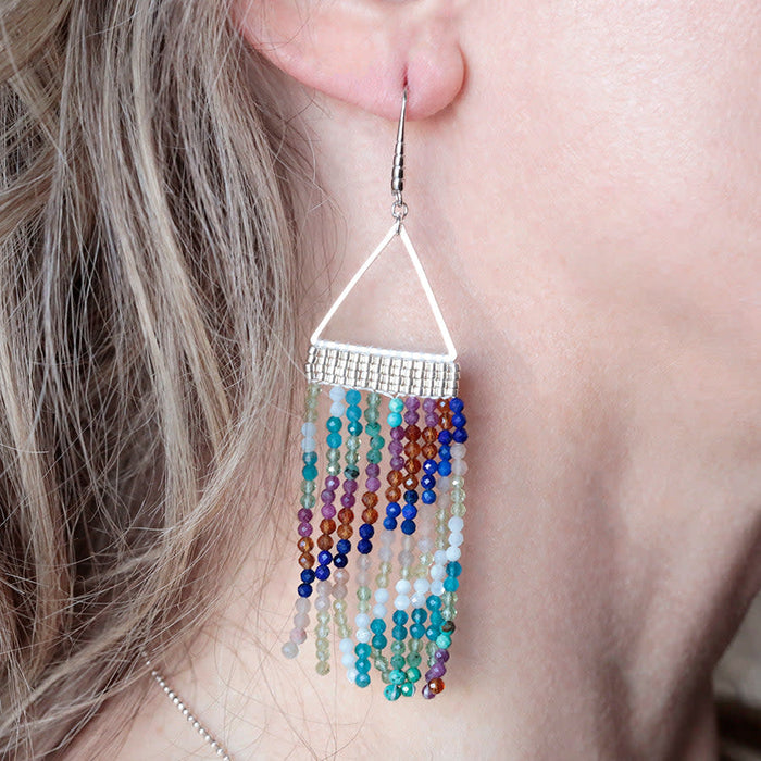 Jewelry Kit, Cleopatra Fringe Gemstone Earring Set, Silver and Mixed Stones - Limited Edition