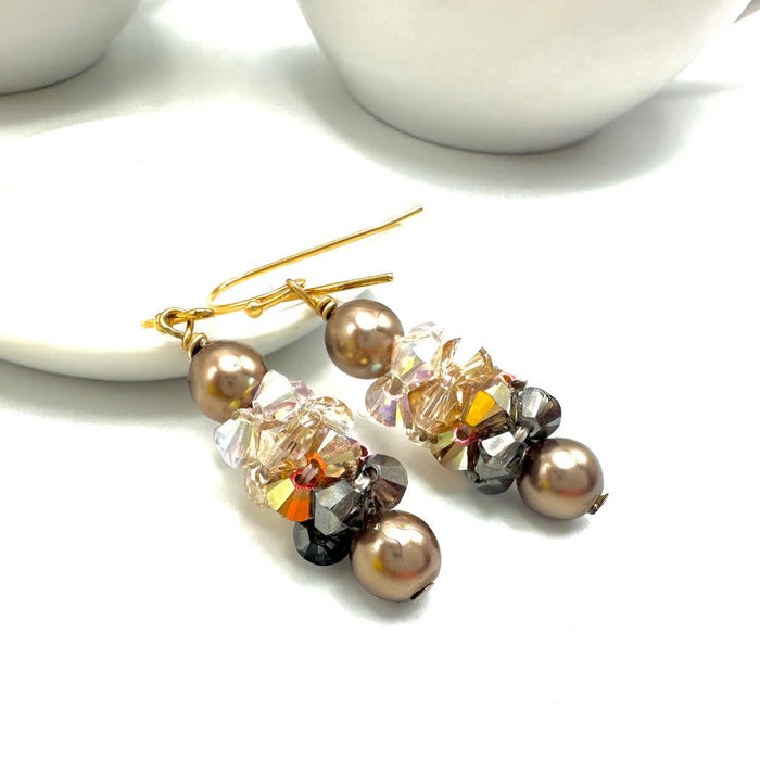 Shades of Coffee Beaded Bead Earrings