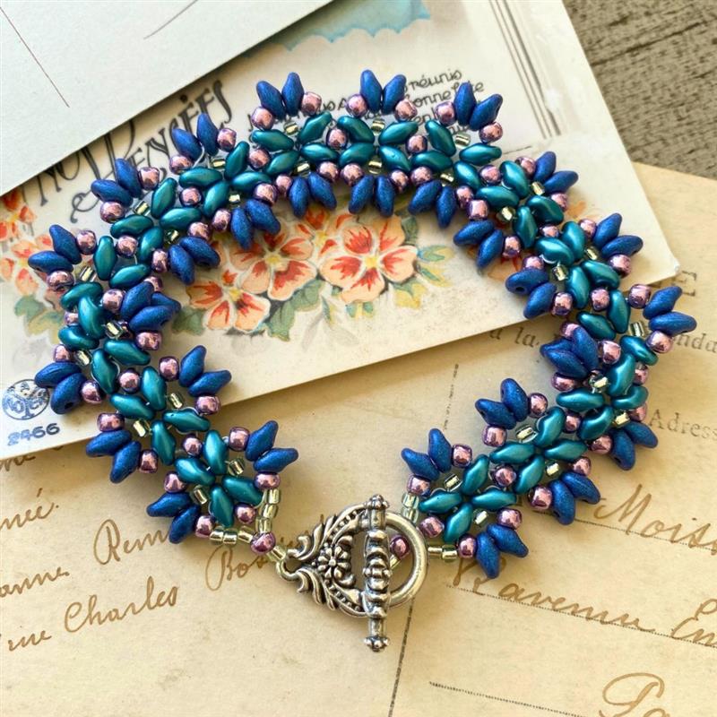 Starburst SuperDuo Bracelet in Blue & Teal — Beadaholique