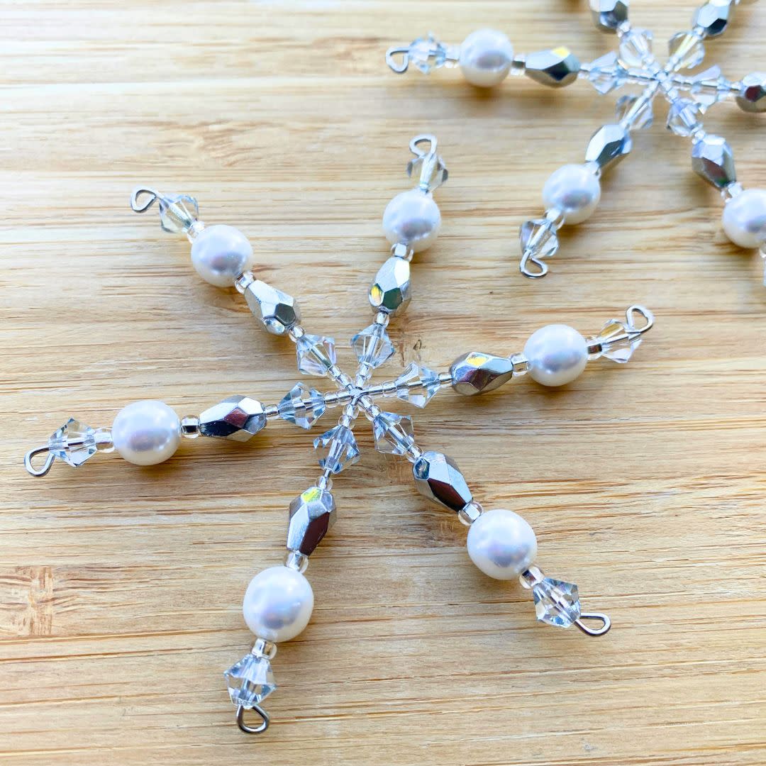 Set of 2 Pearl and Crystal Snowflake Ornaments — Beadaholique