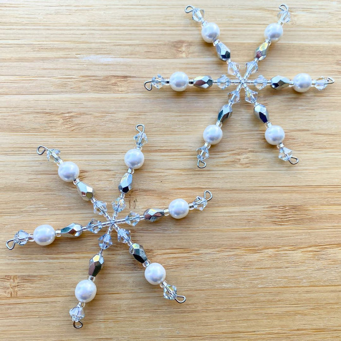 Set of 2 Pearl and Crystal Snowflake Ornaments