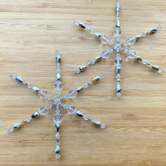 Set of 2 Crystal and Czech Glass Beaded Snowflake Ornaments