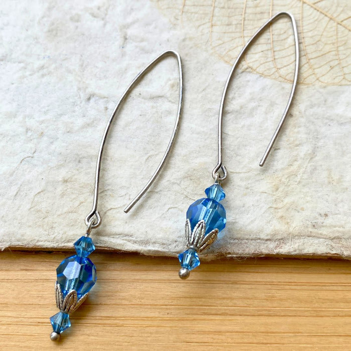 Cool Blue Flower Drop Earrings