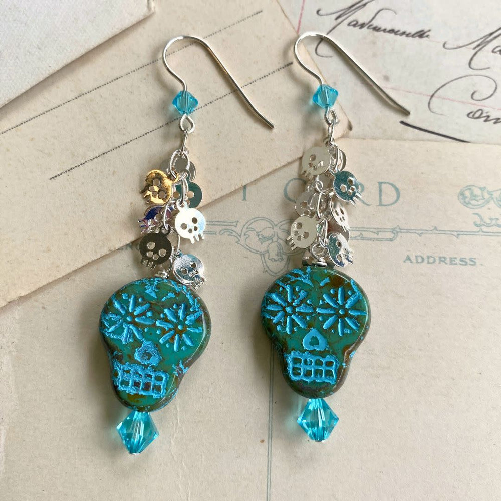 Turquoise Sugar Skull Earrings