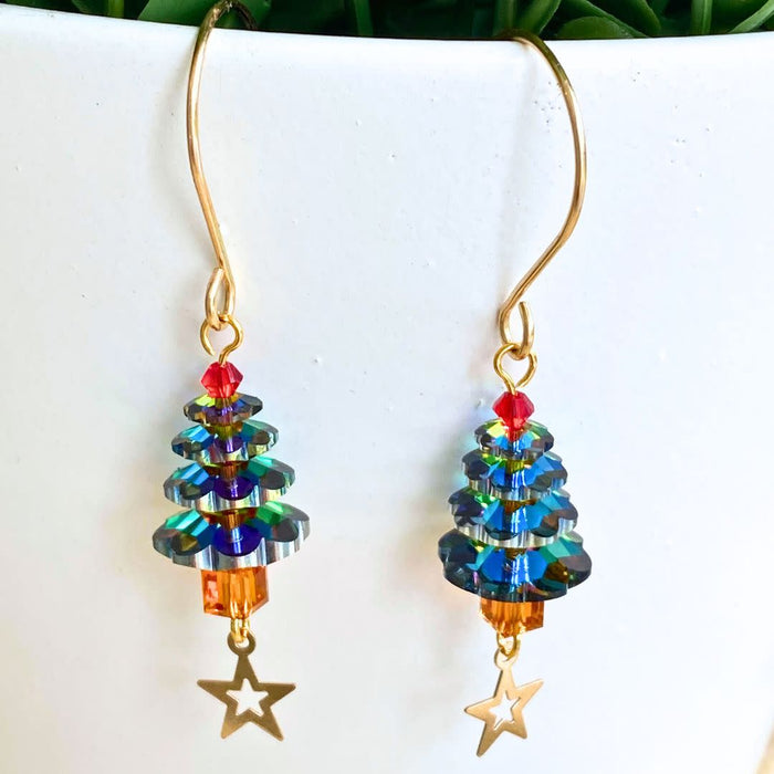 Festive Christmas Tree Star Earrings