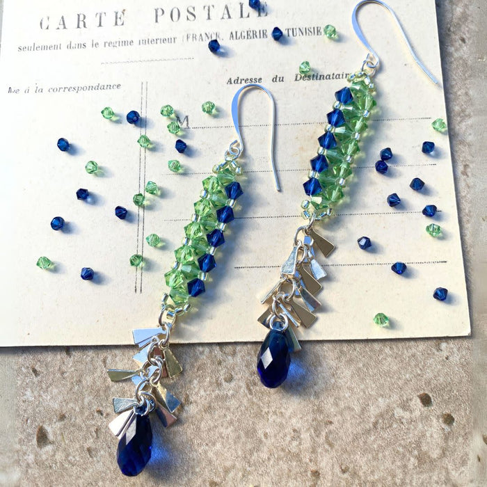 Crystal Elegance Earrings in Sunshine Peridot and Dark Sapphire