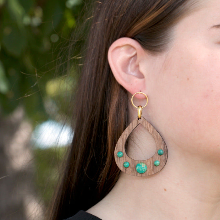 55x49mm Pear Shape with Cut Out Walnut Wood Component Set (1 Pair)