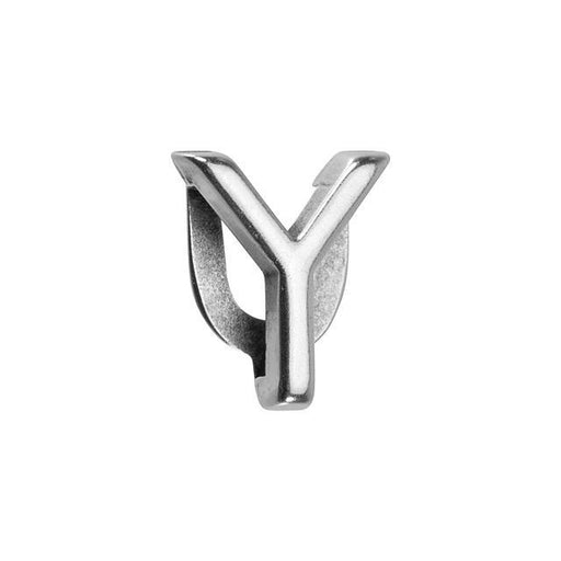 Regaliz Alphabet Slider Bead, for 10mm Flat Leather Cord Letter 'Y', Silver Plated (1 Piece)