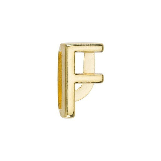 Regaliz Alphabet Slider Bead, for 10mm Flat Leather Cord Letter 'F', Gold Plated (1 Piece)