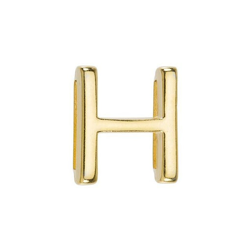 Regaliz Alphabet Slider Bead, for 10mm Flat Leather Cord Letter 'H', Gold Plated (1 Piece)