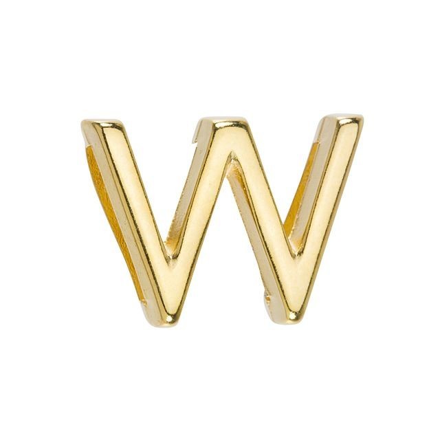 Regaliz Alphabet Slider Bead, for 10mm Flat Leather Cord Letter 'W', Gold Plated (1 Piece)