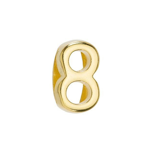 Regaliz Number Slider Bead, for 10mm Flat Leather Cord Number '8', Gold Plated (1 Piece)