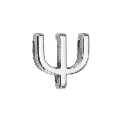 Regaliz Symbol Slider Bead, for 10mm Flat Leather Cord 'PSI', Silver Plated (1 Piece)