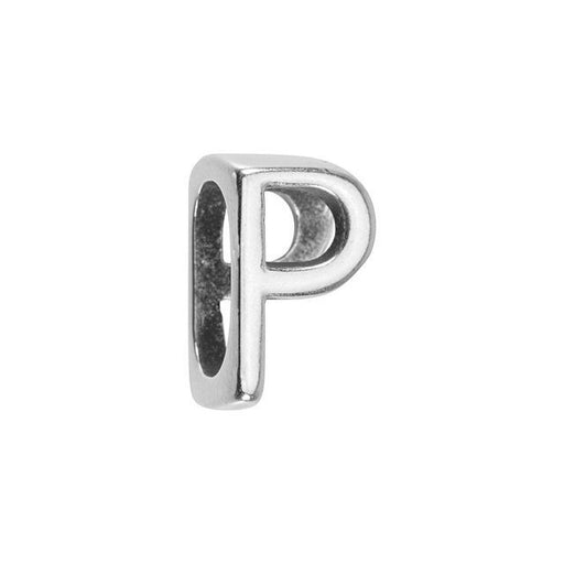 Regaliz Alphabet Slider Bead, for Oval Leather Cord 'P', Silver Plated (1 Piece)
