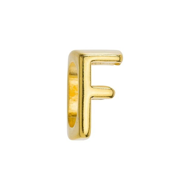 Regaliz Alphabet Slider Bead, for Oval Leather Cord 'F', Gold Plated (1 Piece)