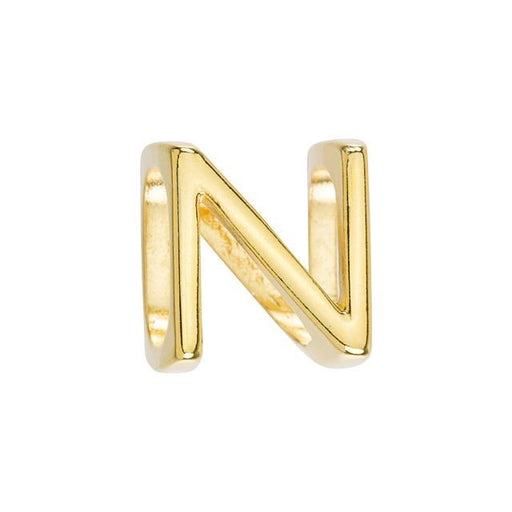 Regaliz Alphabet Slider Bead, for Oval Leather Cord 'N', Gold Plated (1 Piece)