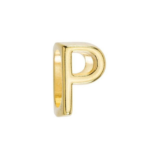 Regaliz Alphabet Slider Bead, for Oval Leather Cord 'P', Gold Plated (1 Piece)