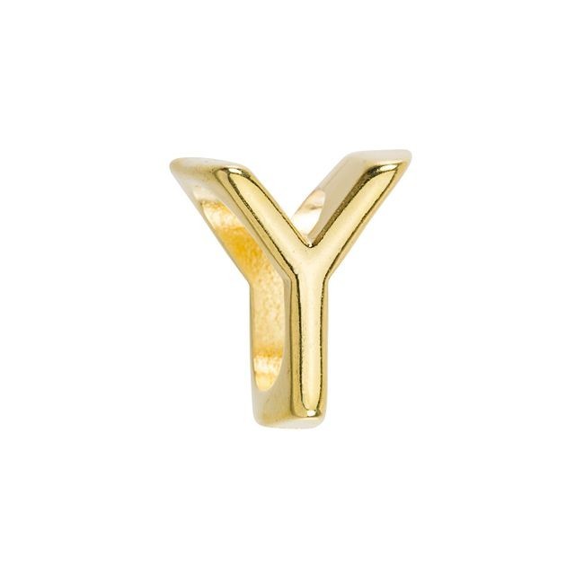 Regaliz Alphabet Slider Bead, for Oval Leather Cord 'Y', Gold Plated (1 Piece)