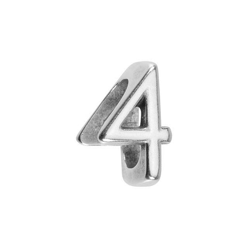 Regaliz Number Slider Bead, for Oval Leather Cord '4', Silver Plated (1 Piece)