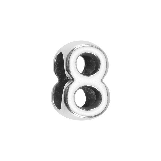 Regaliz Number Slider Bead, for Oval Leather Cord '8', Silver Plated (1 Piece)