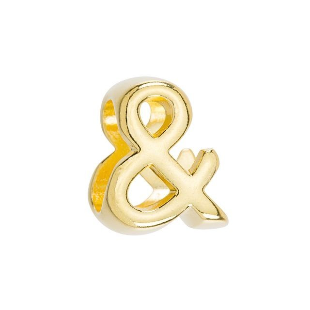 Regaliz Symbol Slider Bead, for Oval Leather Cord 'Ampersand Symbol', Gold Plated (1 Piece)