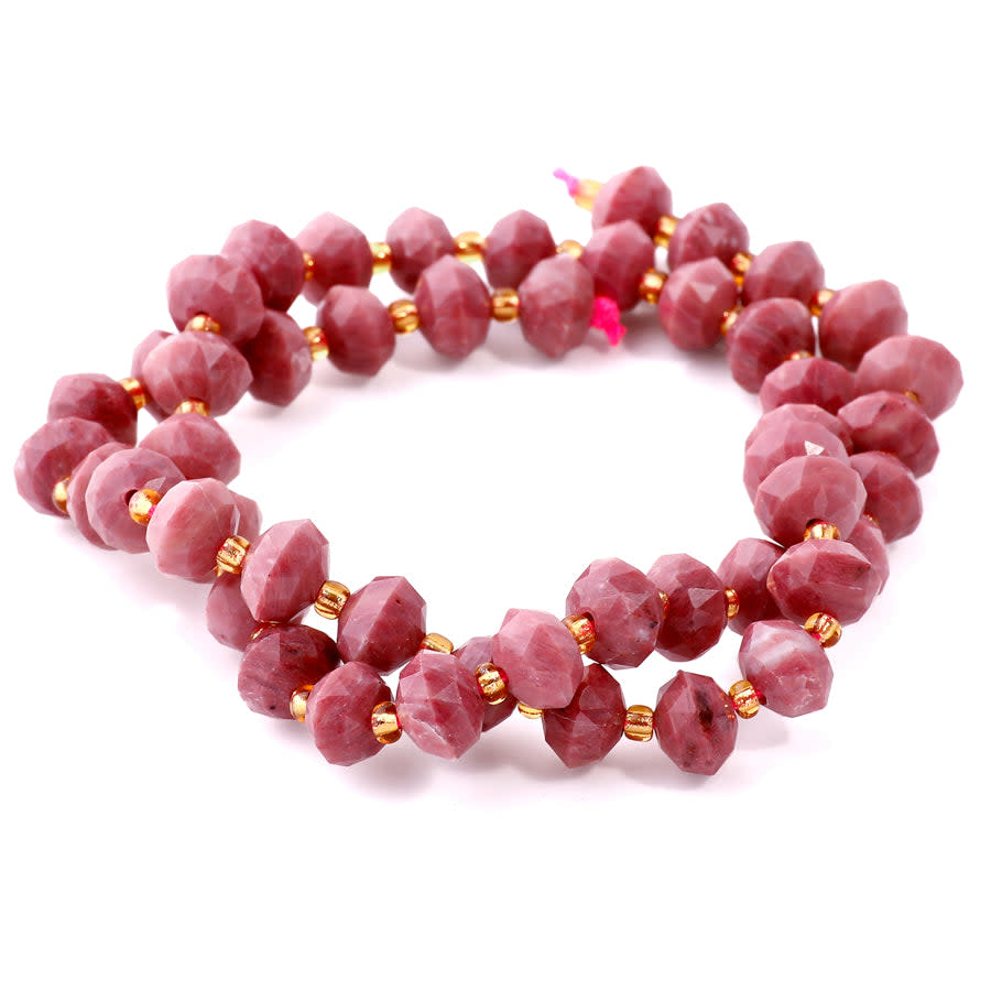 Rhodonite 6x8mm Tri Cut Faceted Rondelle A Grade - 15-16 Inch