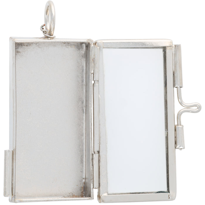 Shadow Box Pendant, Rectangle with Loop 40x21mm, Silver Plated (1 Piece)