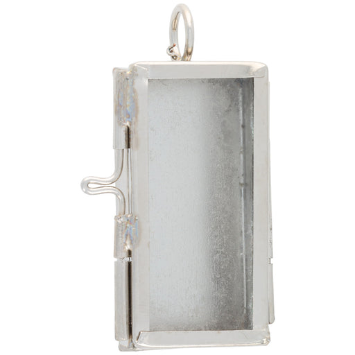 Shadow Box Pendant, Rectangle with Loop 40x21mm, Silver Plated (1 Piece)