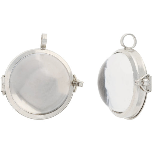 Window Locket Pendant, Magnifying Dome with Loop 25.5mm, White Rhodium Plated (1 Piece)