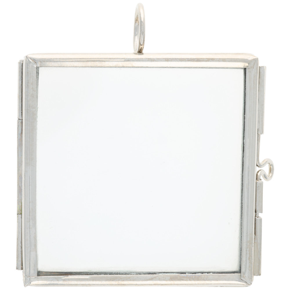 Window Locket Pendant, Square with Loop 47x38mm, Silver Plated (1 Piece)