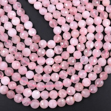 Natural Madagascar Rose Quartz 6mm Faceted Coin Bead Strand