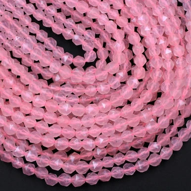 Natural Rose Quartz 8mm Star Cut Rounded Bead Strand
