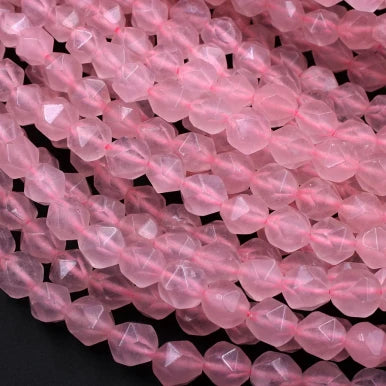 Natural Rose Quartz 8mm Star Cut Rounded Bead Strand