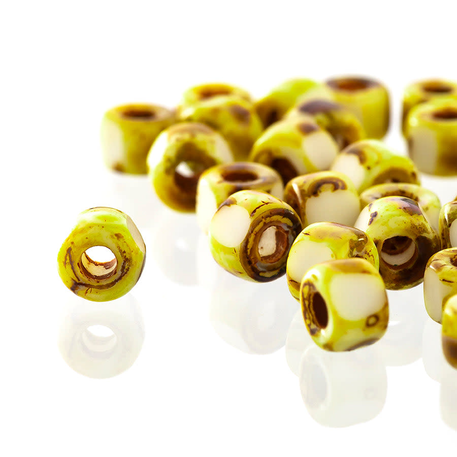 Matubo 3 Cut 6/0 Czech Glass Seed Beads in Opaque White Picasso 393-06-T0300 - 1 Tube