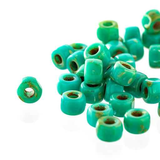 Matubo 3 Cut 6/0 Czech Glass Seed Beads in Turquoise-Silver Picasso 393-06-TE6313 - 1 Tube